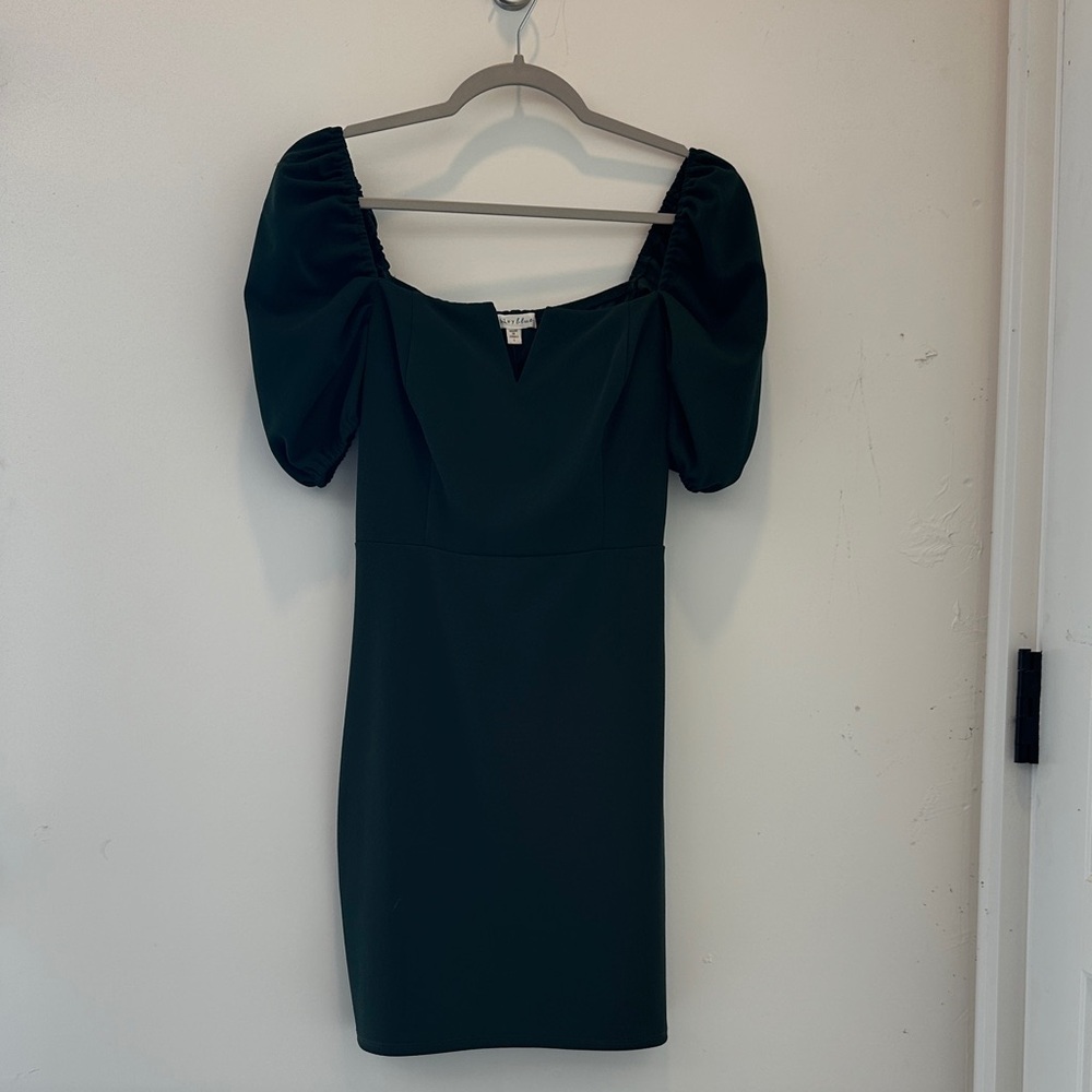 Bailey Blue Dark Green Puff Sleeve Mini Dress